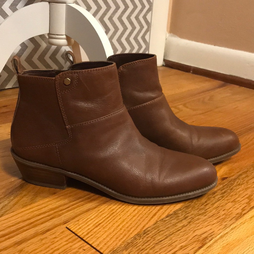 Franco Sarto Brown Leather Zip Booties, 7.5